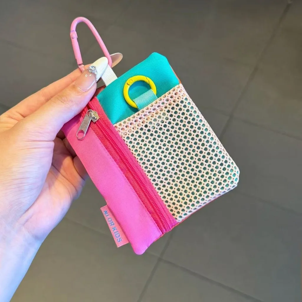 Mini Coin Purse Breathable Mini Storage Bag Nylon Coin Purse Color Block Zipper Coin Bag For School Cards Bluetooth Earphones