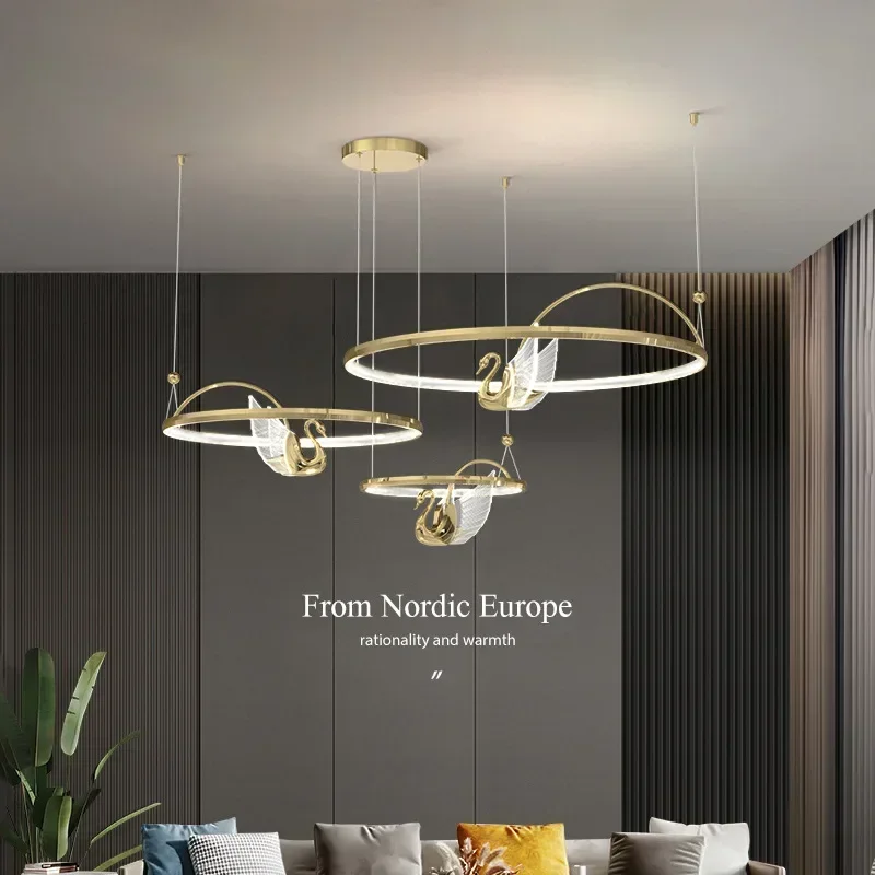 High-grade Swan LED Pendant Lamp Luxury Revolving Hanging Light For Bedroom Duplex Staircase Dining Hall Corridor Porch Bar