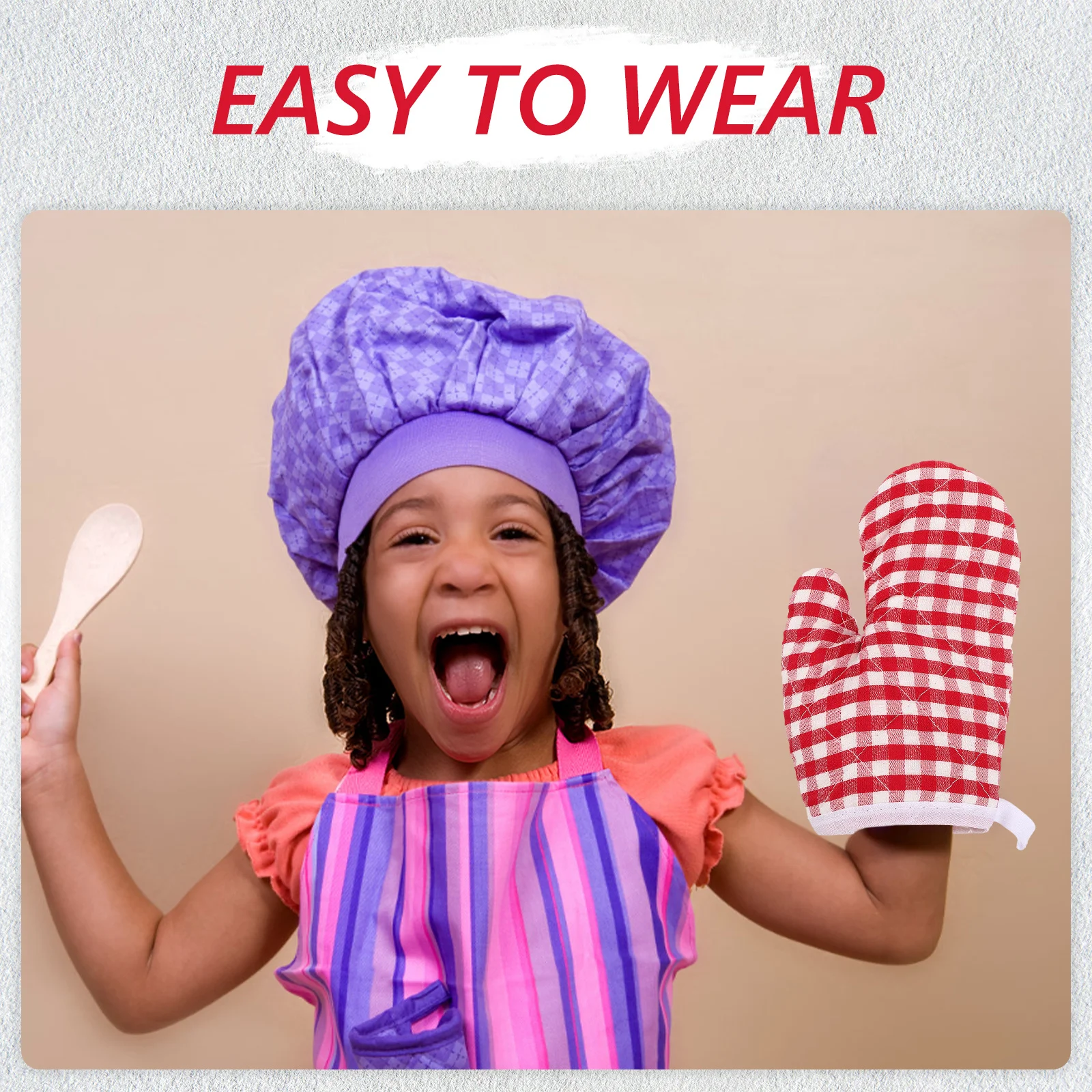

1Pair Kids Oven Mitts Heat Resistant Kitchen Gloves for Cooking Baking Microwave Mitts Child Safety Plaid Short Cooking Gloves