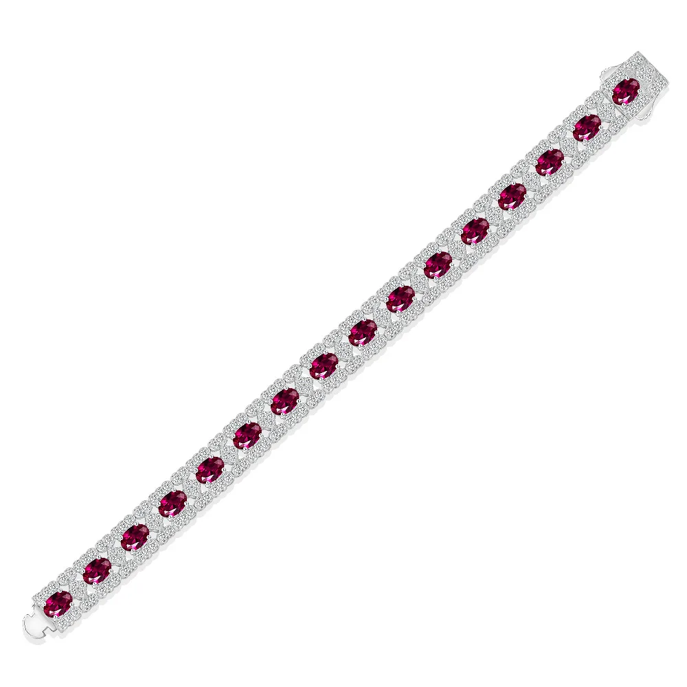 New 0.5 Carat Egg-shaped Red Corundum 4 * 6 High Carbon Diamond Buchelati Wind Full Diamond Bracelet 15-19cm