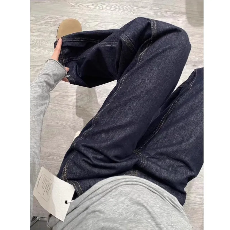 Narrow Straight-Leg Fleece-Lined Jeans For Women, Autumn And Winter, Plus Size, High Waist, Loose Fit, Slimming, Pear-Shaped