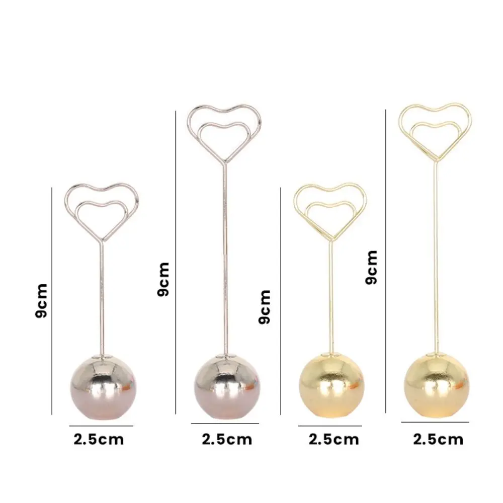 Metal Ball Base Memo Clip Holder Heart Shaped Vertical Desktop Notes Clamp Desktop Decoration Name Card Holder
