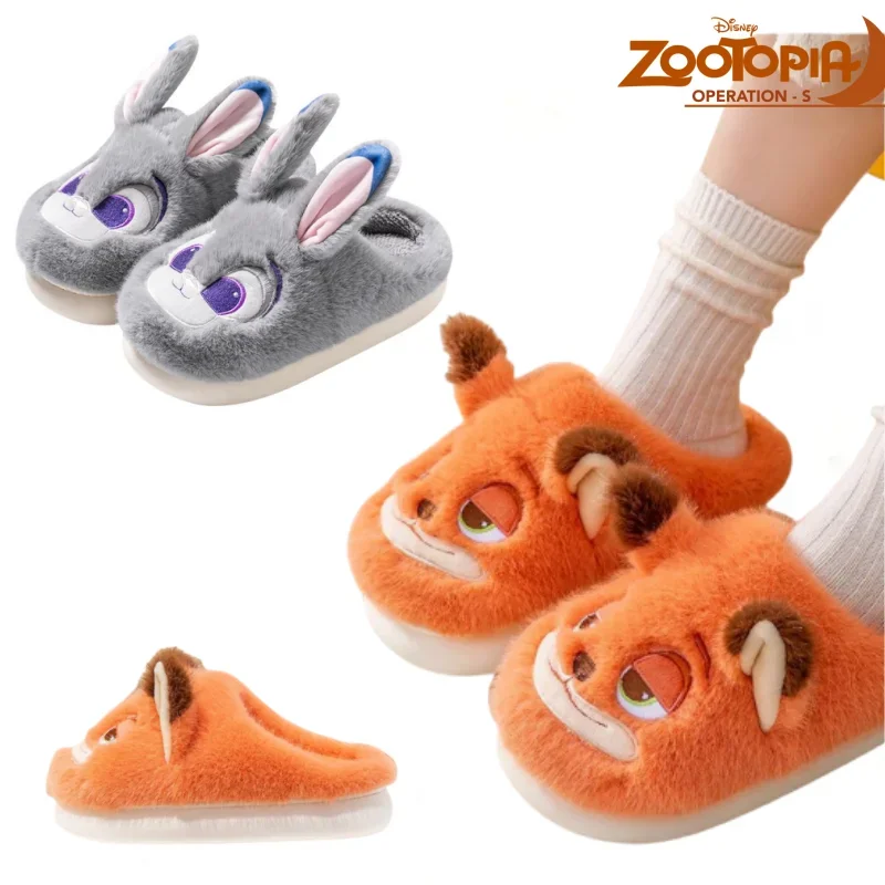 Zootopia Judy Hopps Cartoon Plush Slippers Nick.Wilde Lovely Comfortable Soft Warm Non-slip Home Shoes Bedroom Dormitory Couple