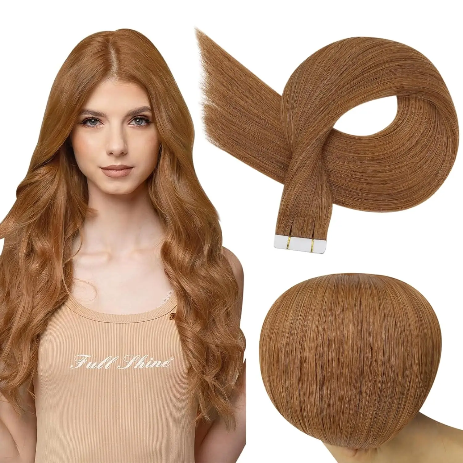 Extensions de Cheveux Naturels Lisses et Confortables pour Femme, Ruban Adhésif Double Face, Invisible, en Cuivre, Soyeux, #330