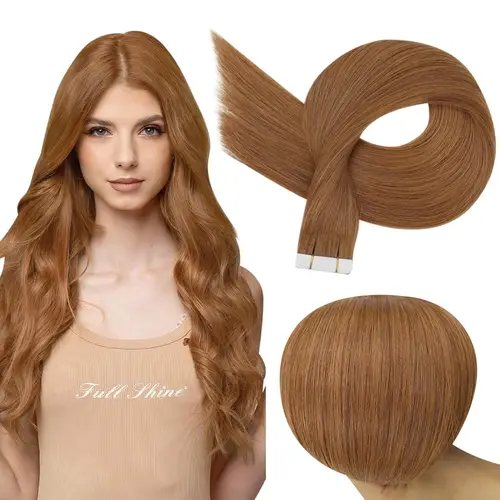 Imagen 1 del producto Cinta brillante para extensiones de cabello humano, cinta lisa Invisible de doble cara #330 de cobre, cómoda y sedosa, Natural, para mujer