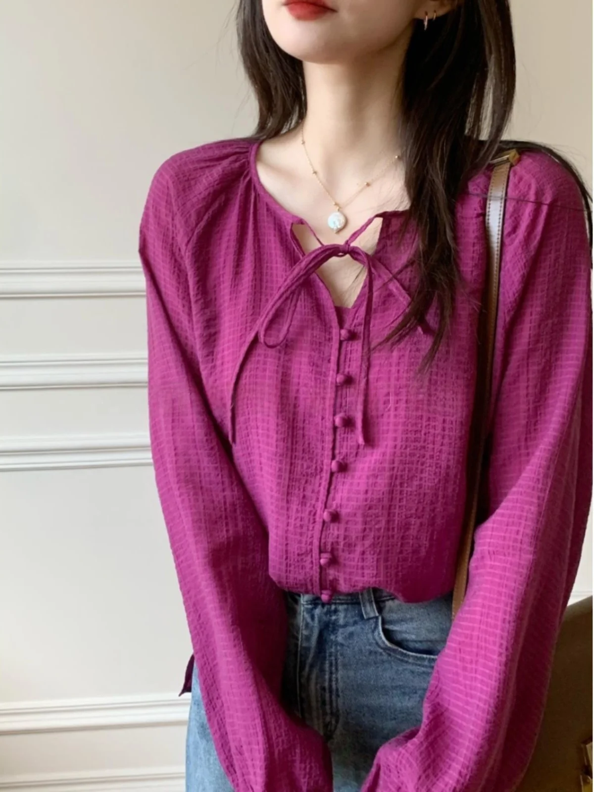 

Violet Long Sve Loose Fit irt Women's Vintage Commute Sle Button up Printed Casual Top Ele Design Spring Autumn
