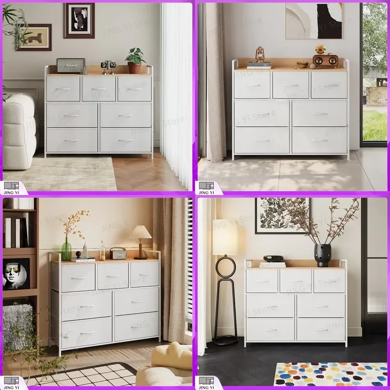 White 7-Drawer Metal Frame Chest of Drawers Storage Cabinet for Living Room Office Home Organizer Display Shelf Modern