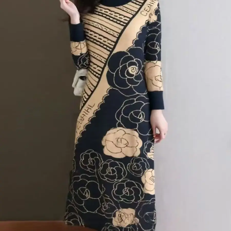 Schwarze Wollstrick-Pullover mit Punkten, elegant, lässig, für Damen, 2025, koreanisches Vintage-Hepburn-Kleid, Herbst-Winter-Pulloverkleid