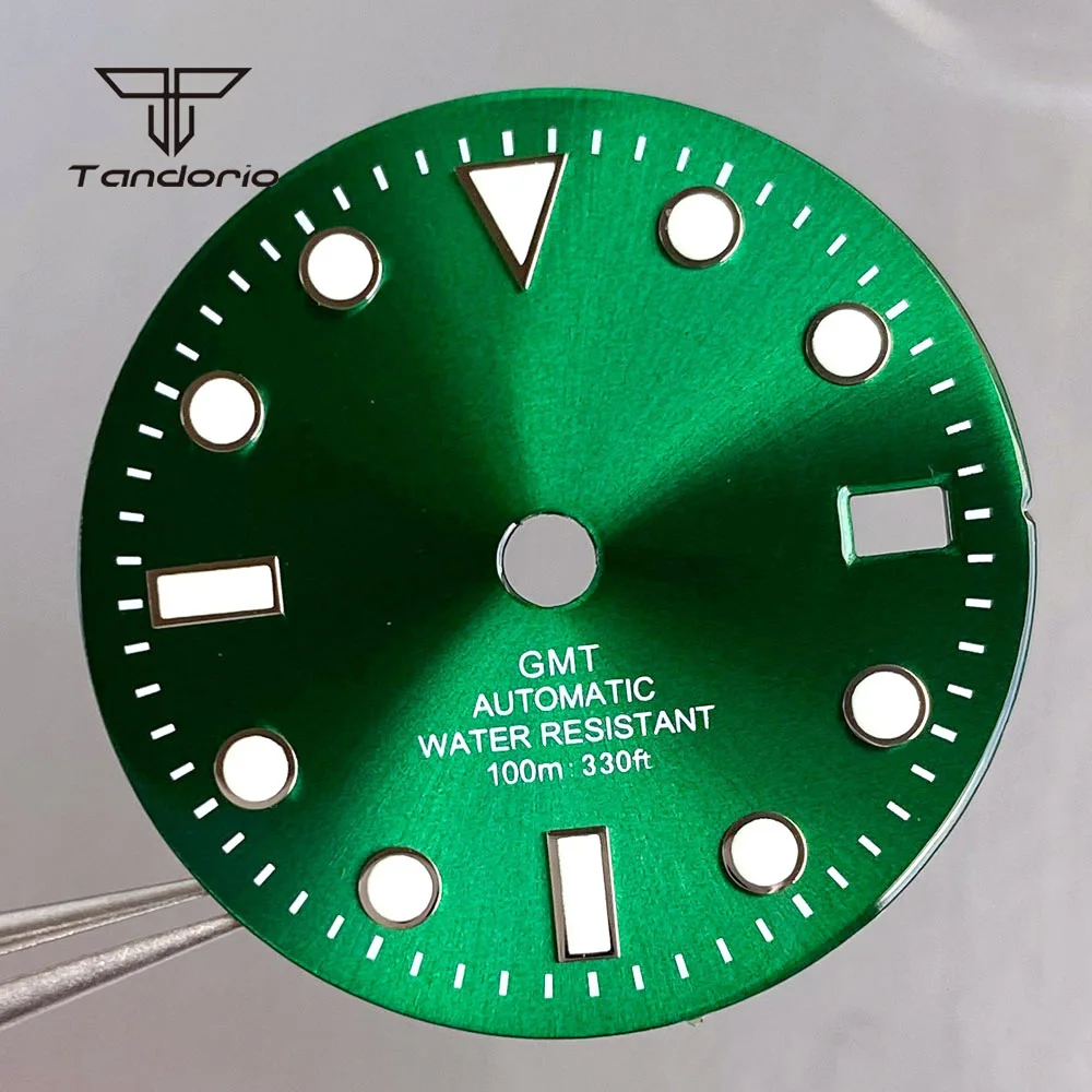 أسود/أزرق/أخضر 29 مللي متر NH34 ساعة الطلب + تاريخ اليد GMT ساعة اليد الوجه وزارة الدفاع أجزاء اكسسوارات مضيئة صالح للحركة التلقائية NH34