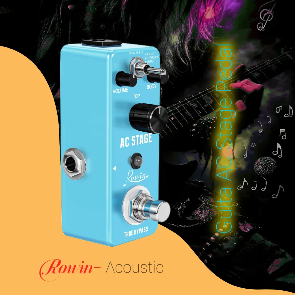 Rowin AC Stage Acoustic Guitar Effect Pedal Acoustic Simulator Effector Mini Pedal Jumbo Folk Guitar Parts Pure Sky Blue