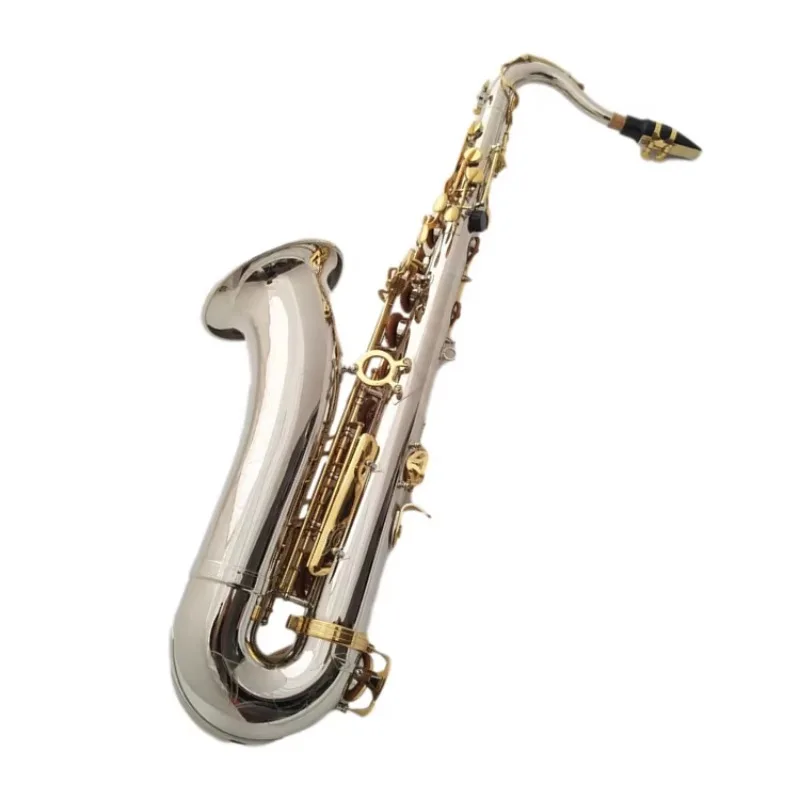 Beginner's B Flat Tenor Saxophone With Silver Body And Gold Key Tone EB Wind Instrument Supply Brass Head Material