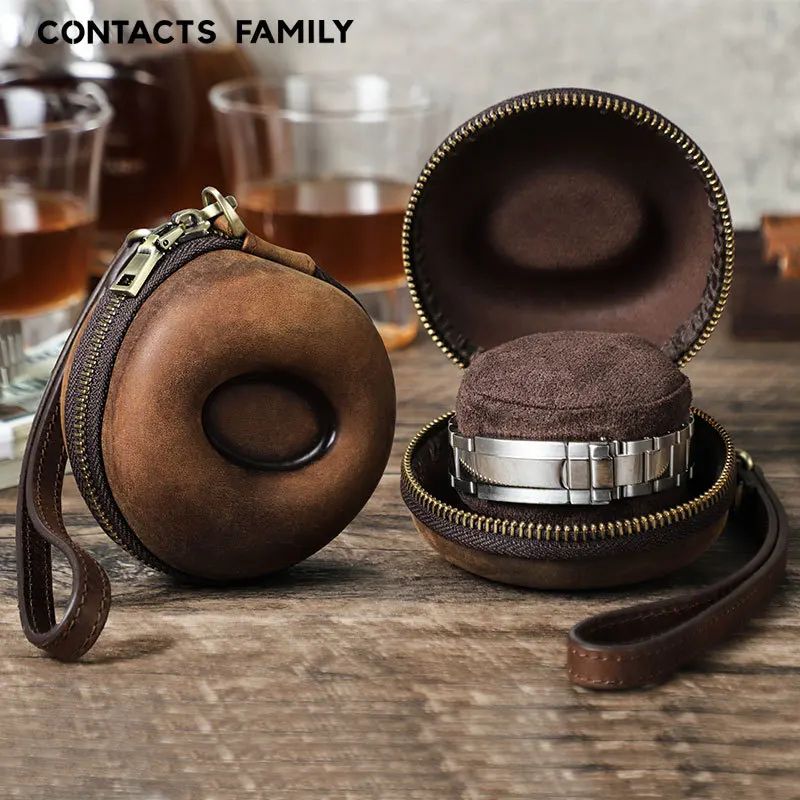 New style retro FUMA leather watch box, single piece, round, portable, detachable wrist watch storage box, in stock