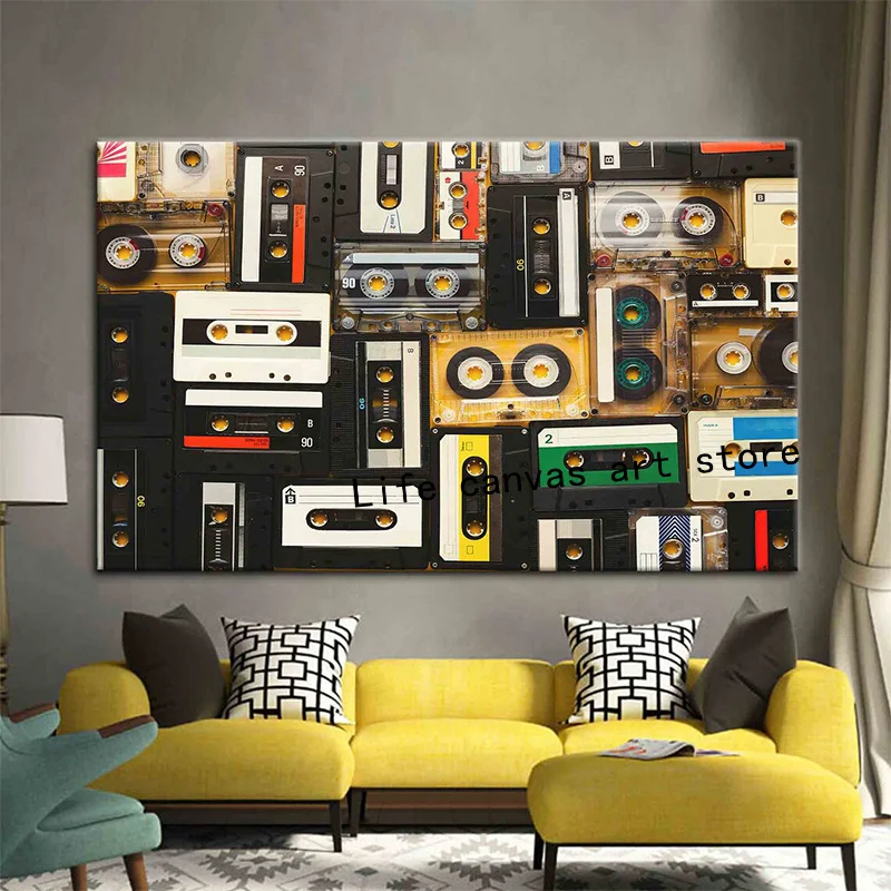 Retro Shiny Old Trendy Music Audio Cassette Art Posters Canvas Paintings Wall Prints Pictures for Living Room Home Decor Cuadros