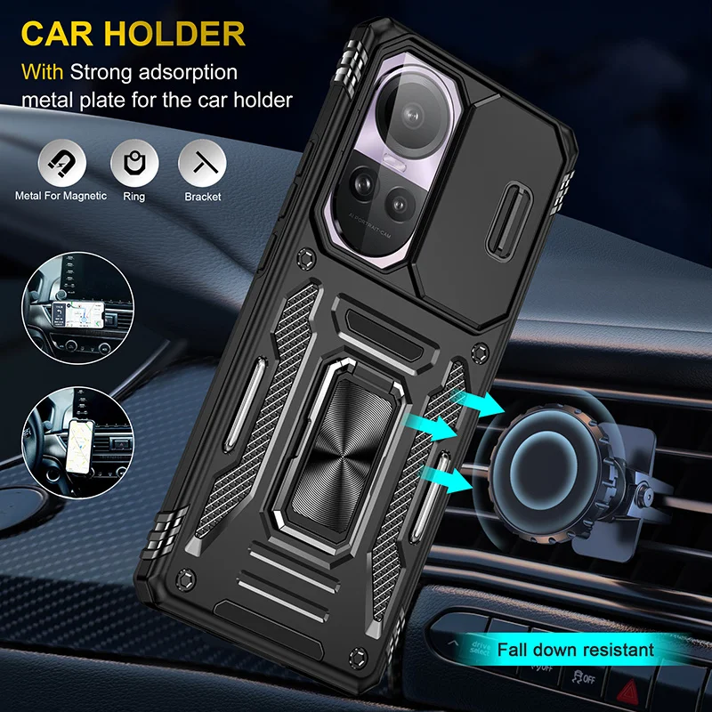 Shockproof Armor Funda For Oppo Reno 10 5G Case Camera Protection Ring Holder Back Cover For Reno10 Pro 10Pro Reno10Pro 5G Coque