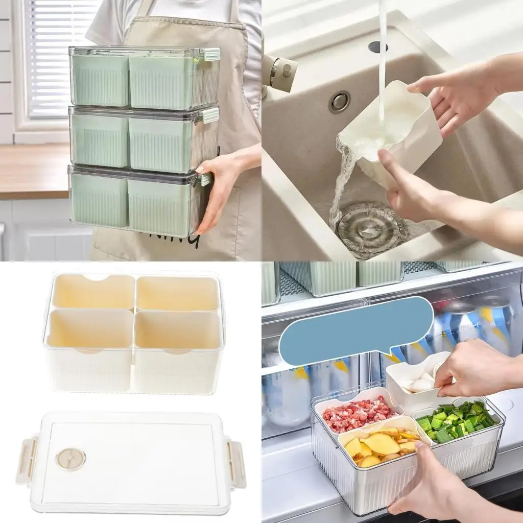 

Ящик для хранения холодильника с 4 перегородками и крышкой, домашний органайзер для овощей X3UC