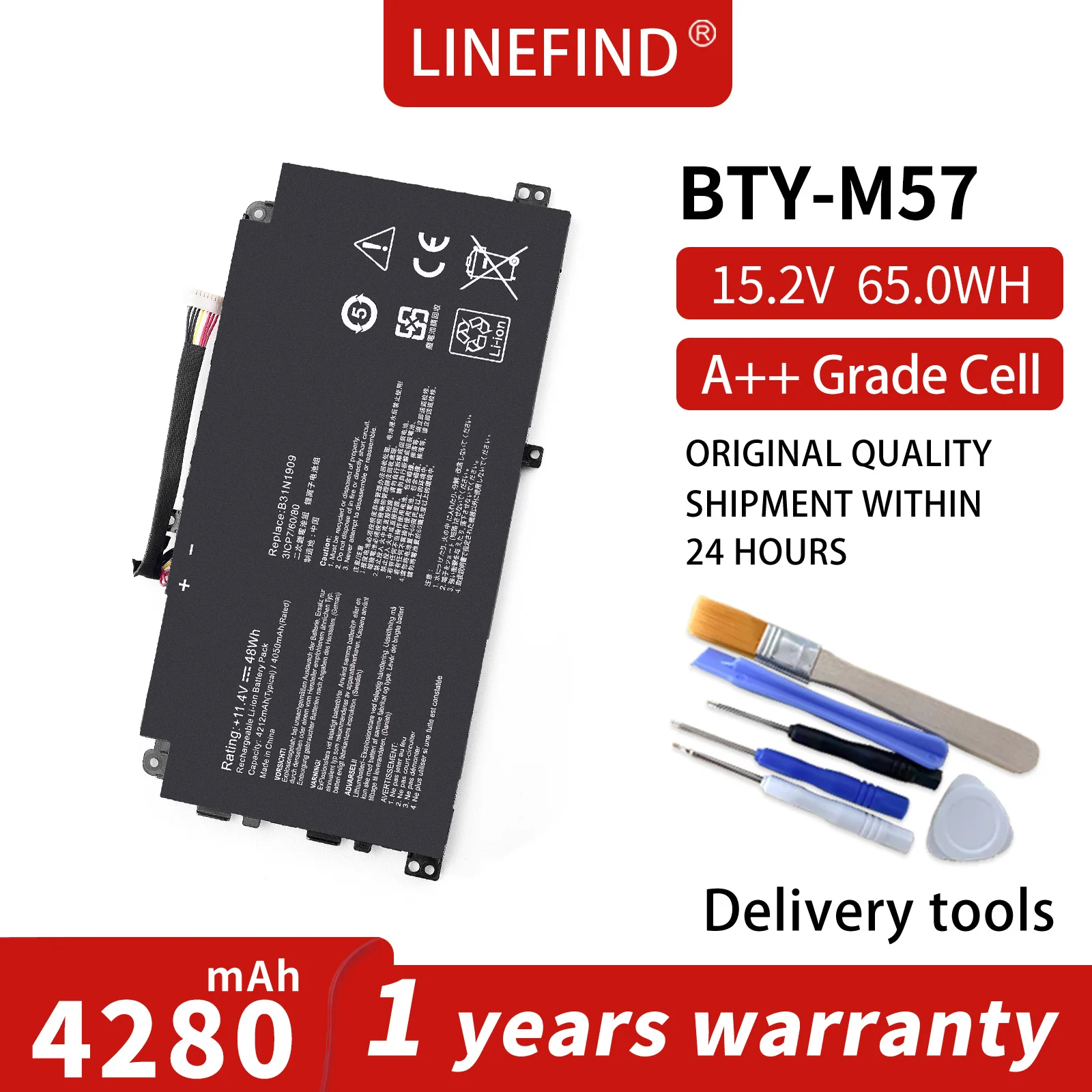 BTY-M57 Laptop Battery For MSI GP66 GP76 MS-17K3 Leopard 10UG Series Notebook 15.2V 4280mAh/65Wh