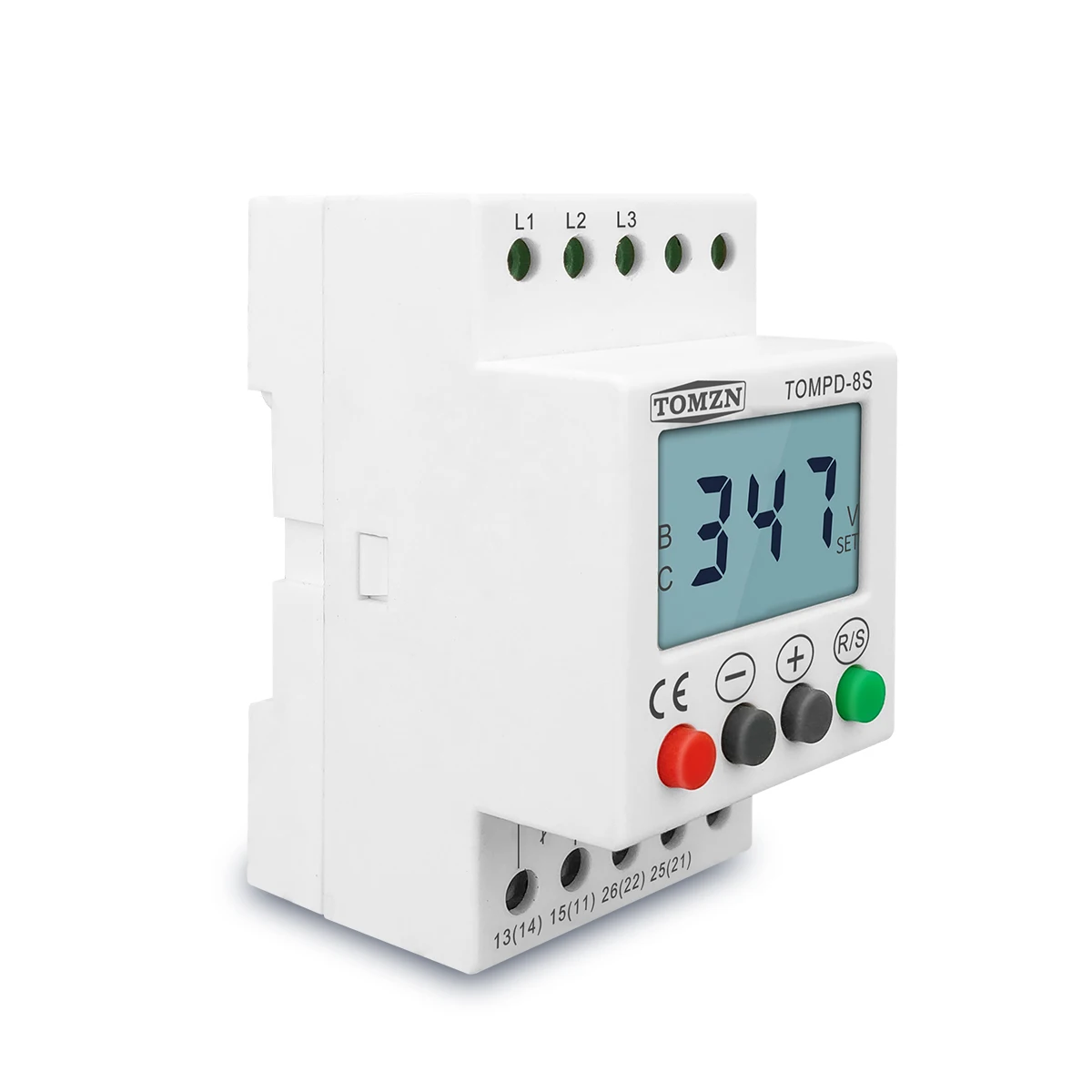TOMZN 3 Phase Din Rail Voltage Monitoring Sequence Protection Relay Adjustable Under Over Voltage Protector
