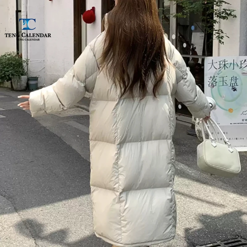 겨울 다운 코튼 재킷, 무릎 길이 두꺼운 따뜻하고 루즈한 다용도 후드 브레드 재킷, 여성용 2025 신모델
