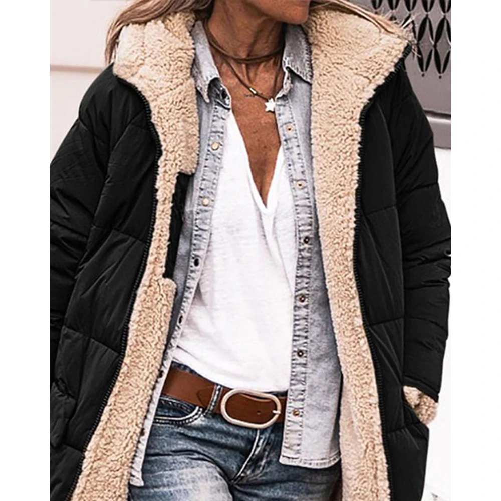 2024 Winter Women Long Sleeve Thermal Puffer Coat Femme Casual Pocket Design Turn-down Collar Longline Jacket Warm Outfits