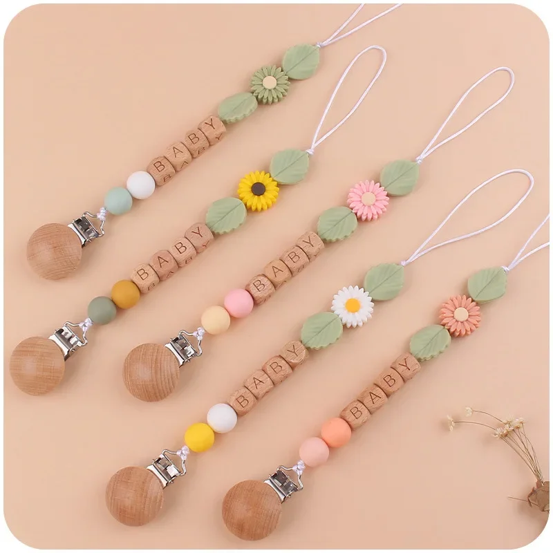 Baby Personalized Name Pacifier Clips Silicone Pacifier Chains Handmade Toddler Anti-drop Chain Nipple Dummy Holder Chew Toys