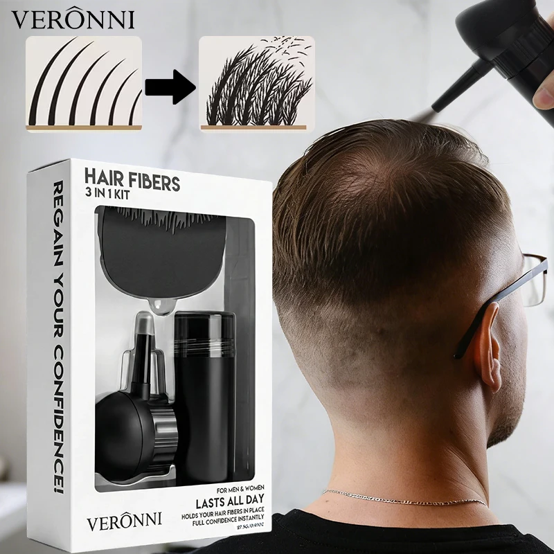 Hair Building Fibers Powder 28g Instant Hair Thickening Product Spray Pump & Comb Set 3PCS for Thinning Hair Men Women Natural