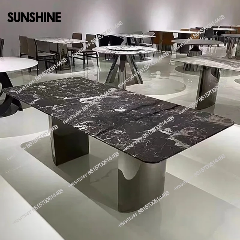 

TS Natural marble dining table black rose rectangular household dining table Italian minimalist