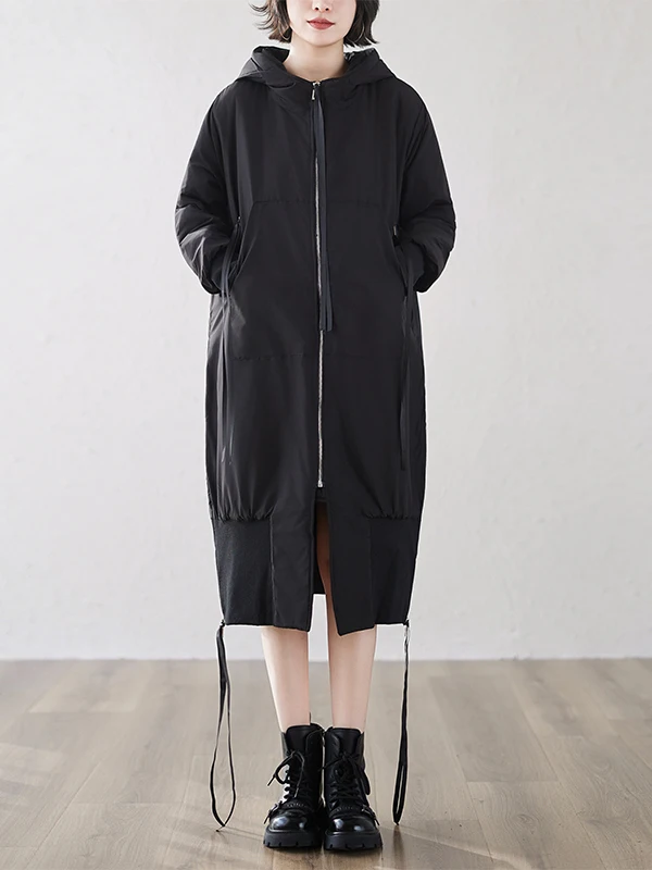 

Зимнее модное теплое хлопковое женское пальто больших размеров средней длины, свободное повседневное пальто с капюшоном в стиле ретро, длинное свековое пальто на молнии