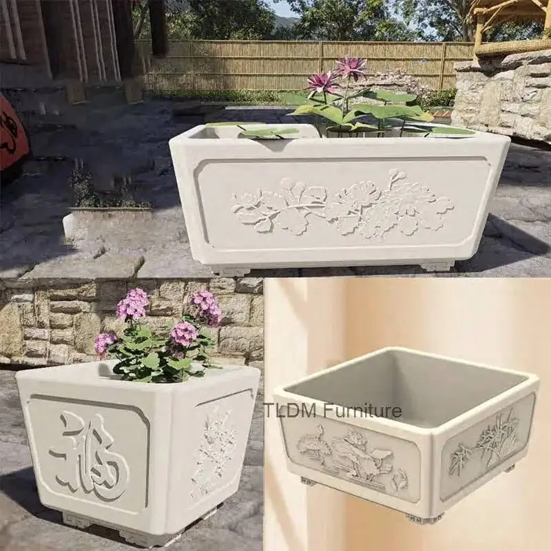 وعاء مستطيل من البلاستيك مربع حديقة اناء للزهور سميكة الاسمنت أربعة زوايا قالب بونساي قالب حديقة قالب المصبوب في مكان #1
