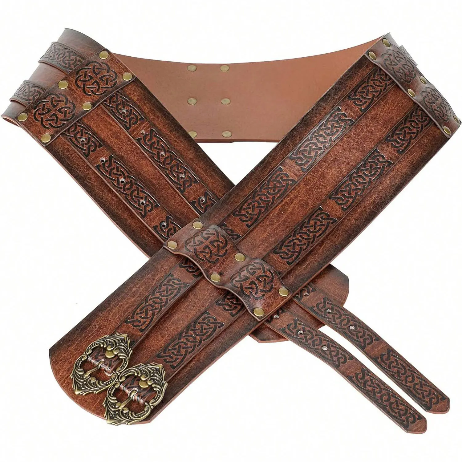 Ceinture en cuir PU Vintage en relief large de Style Viking médiéval nordique, accessoire de vêtements de ceinture d'armure de chevalier de la Renaissance, adapté pour