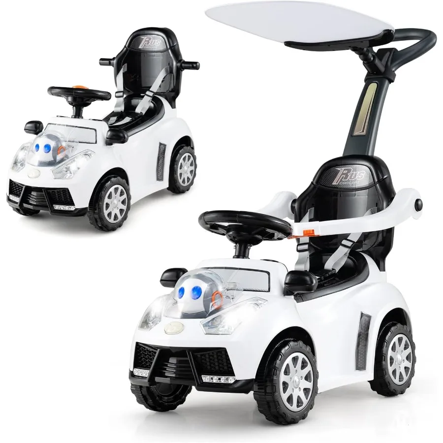 Push Car for Toddlers 3 in 1 Stroller Sliding Walking Car with Handle Canopy Seat Belt Horn Music and Lights Under-Seat Storage