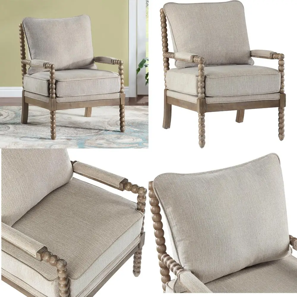 

Linen Fabric Accent Chair with Wood Frame, Modern Style, Padded Spring Seat, Brushed White Base