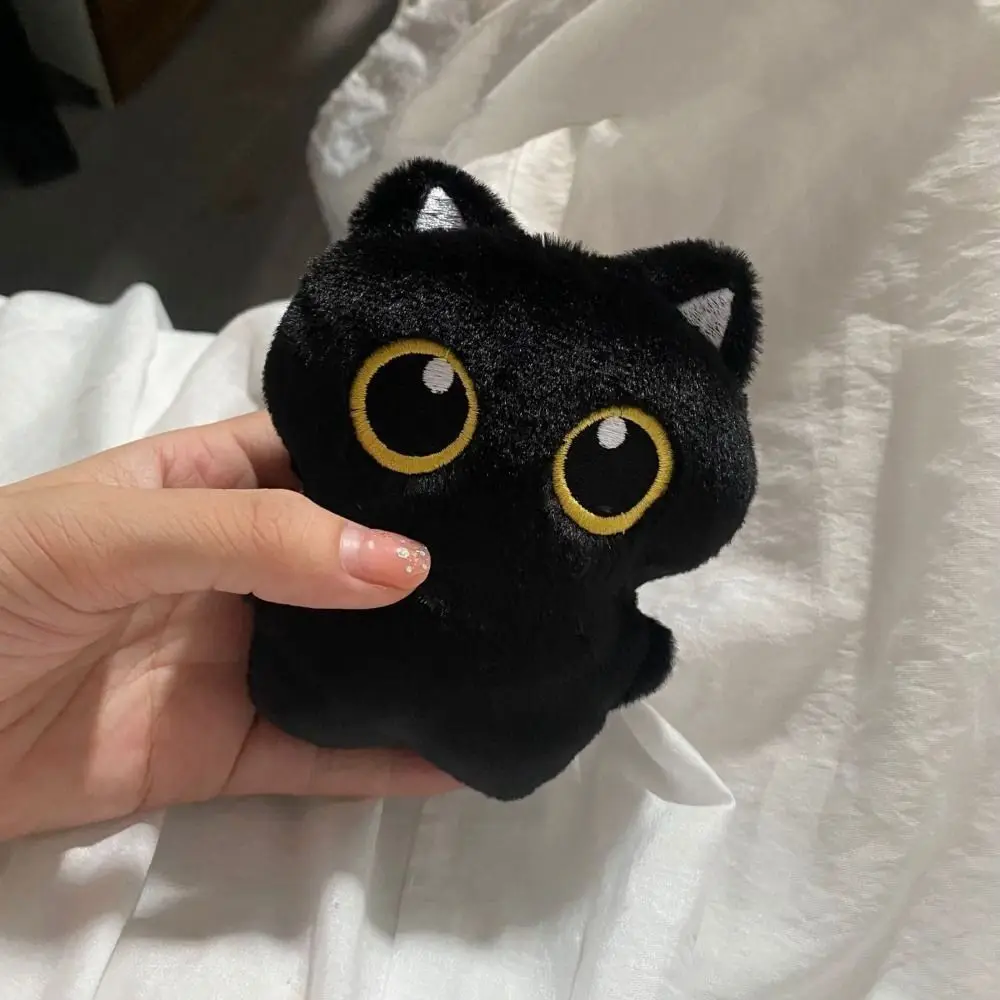 Simpatico portachiavi con bambola di peluche, decorazioni per il desktop, portachiavi con gatto dei cartoni animati, ciondolo per bambole regalo nero