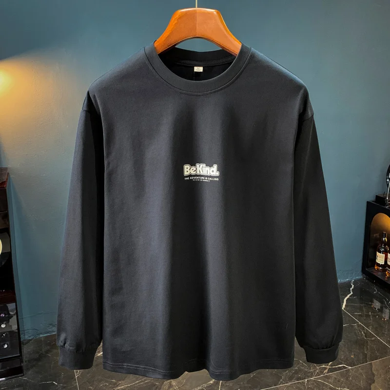 

Свободная мужская рубашка с длинными рукавами с принтом весной и осенью, модная спортивная и повседневная универсальная толстовка с круглым вырезом больших размеров