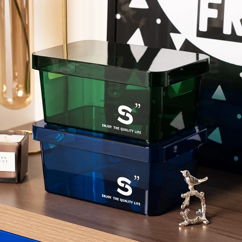 

Light Luxury Desktop Storage Box Acrylic Sundries Snacks Cosmetics Finishing Box Rectangular Transparent Storage Boxs with Lid
