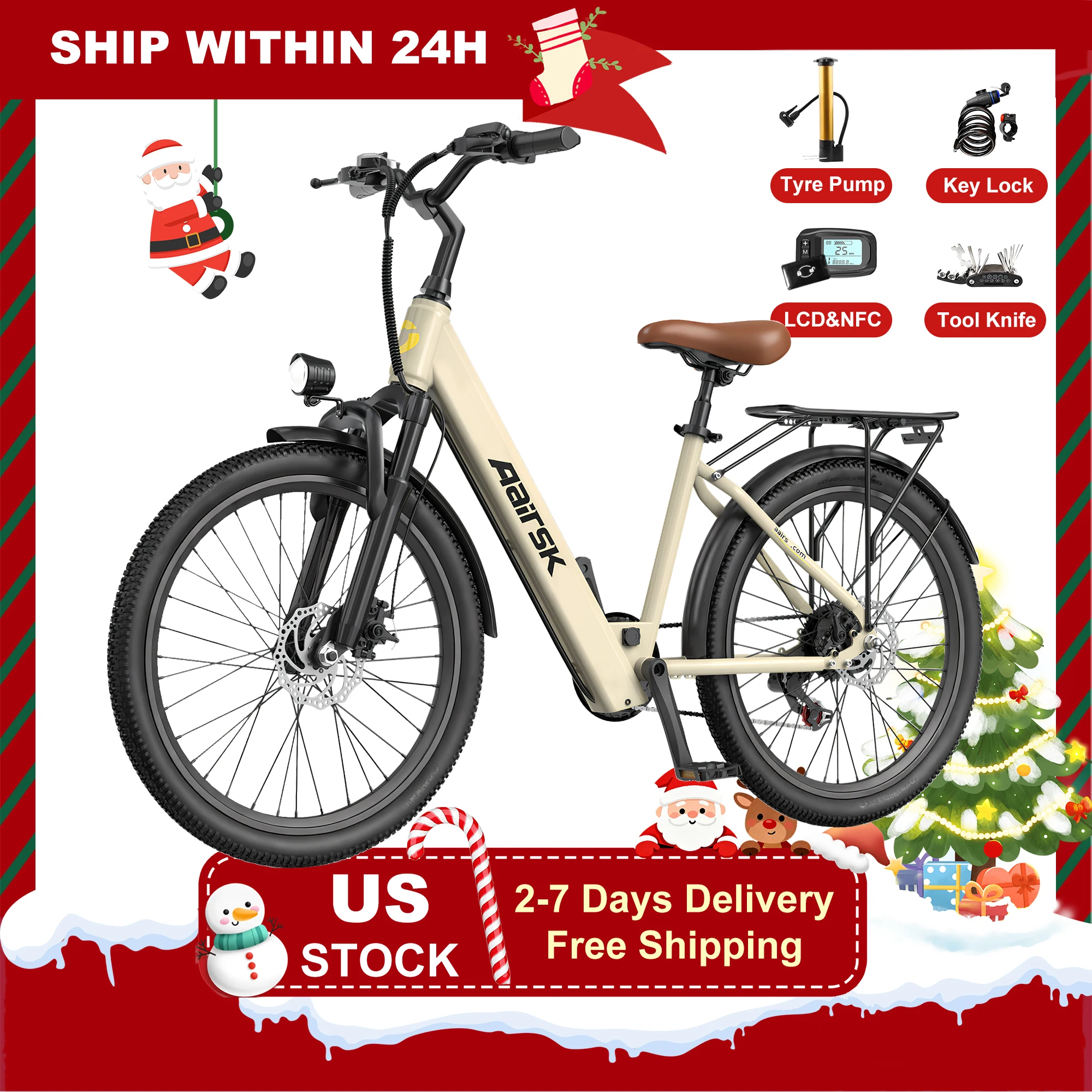 

Electric Bike for Adults&Teen,750W Peak 24" Ebike,7-Speed,23Mph Up to 40Miles with Dual Disc Brakes,Commuter E-MTB for Men Women