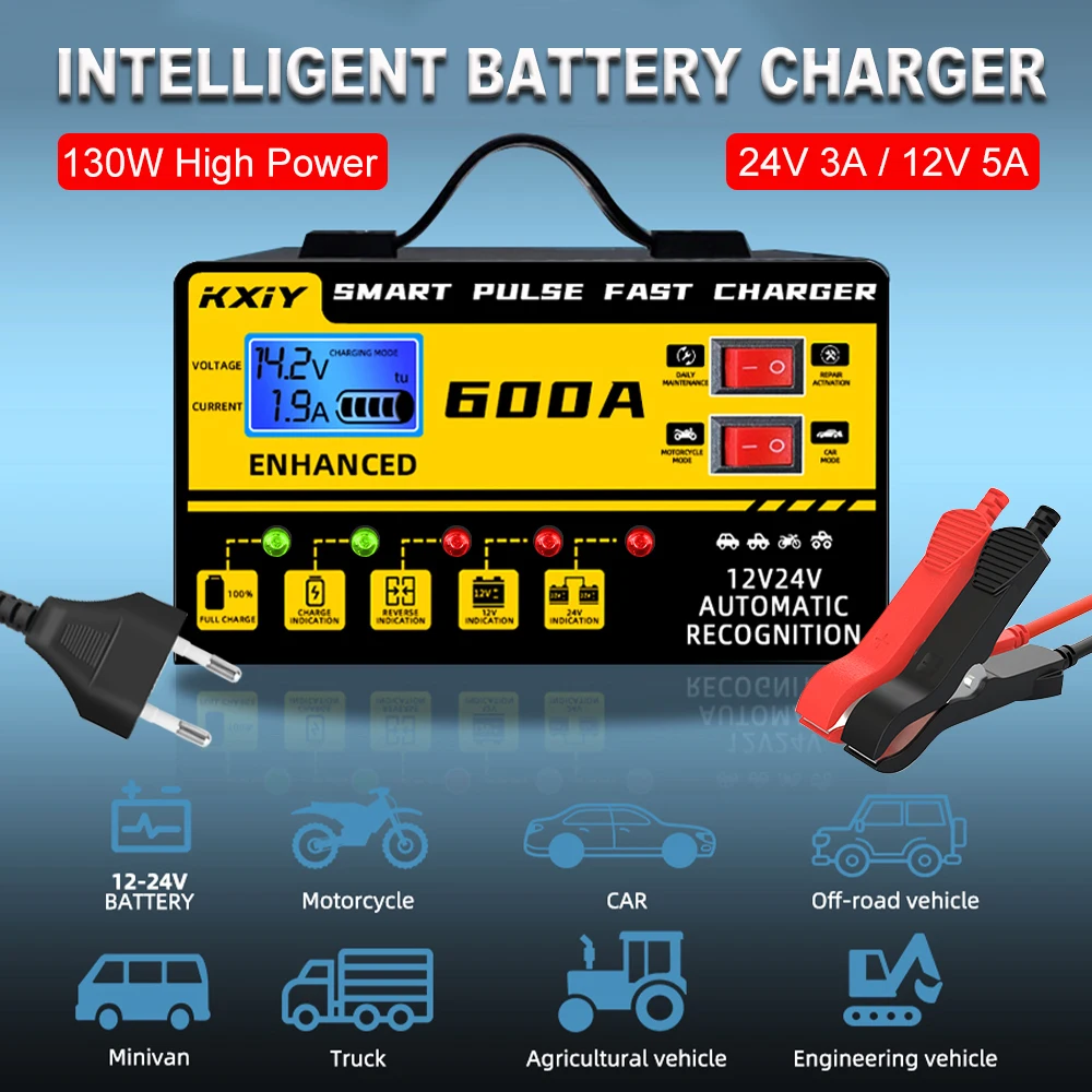 24V 12V Motorcycle Battery Chargers 130W Fast Charging Pulse Repair Storage Cell Boat RV Car Battery Chargers Motorboat Supplies