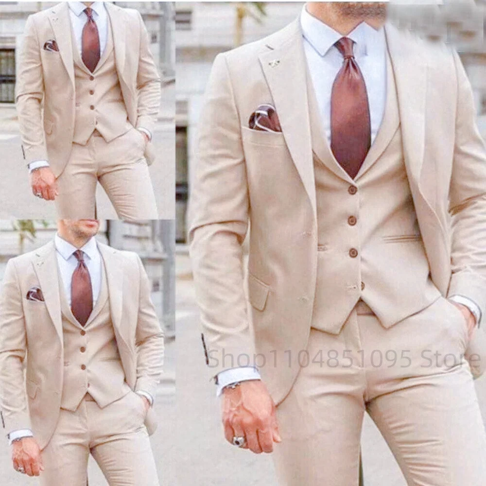 

Мужской костюм-тройка Slim Fit: пиджак с отложным воротником, брюки и жилет. Идеально для свадьбы, деловых встреч и повседневного стиля.