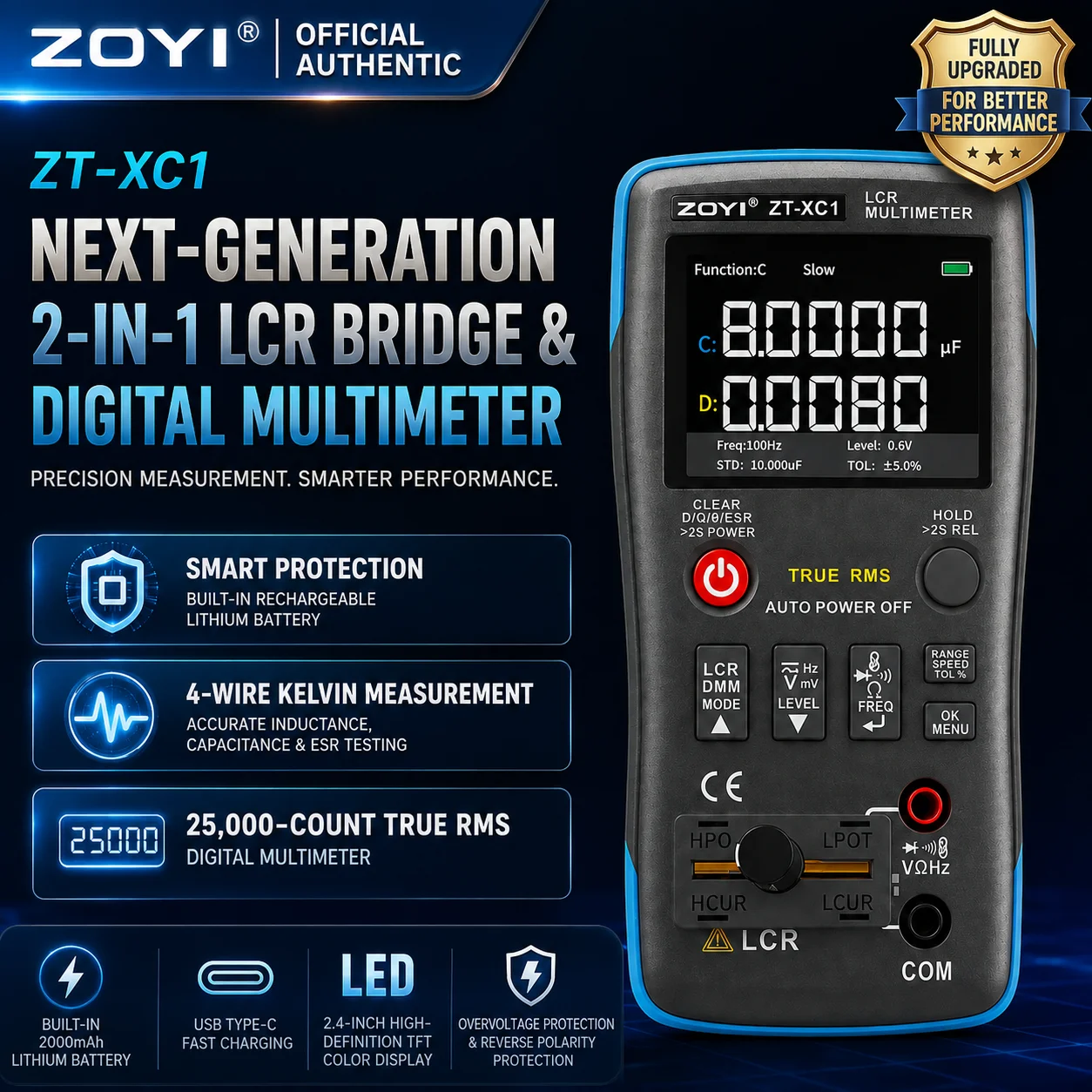 ZOYI XC1 New Generation LCR Digital Bridge Multimeter Precise Voltage Resistance Diode Measurement for Home Electrician Repair