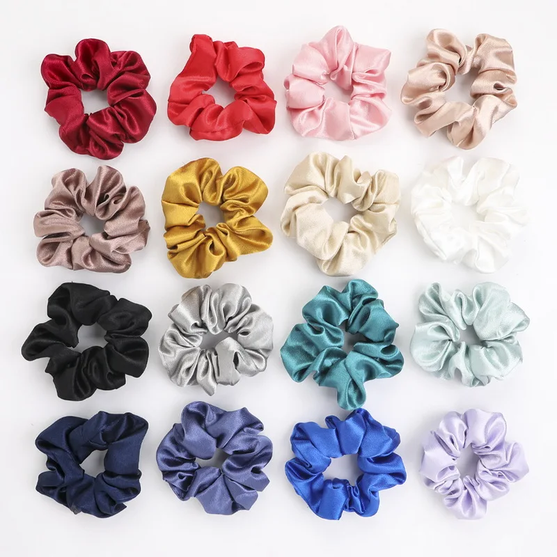 korea Solid Color Satin Scrunchies For Women Elastic Silk Hair Band Girls Black Red Hair Tie Ponytail Holder Hair Rope Headwear