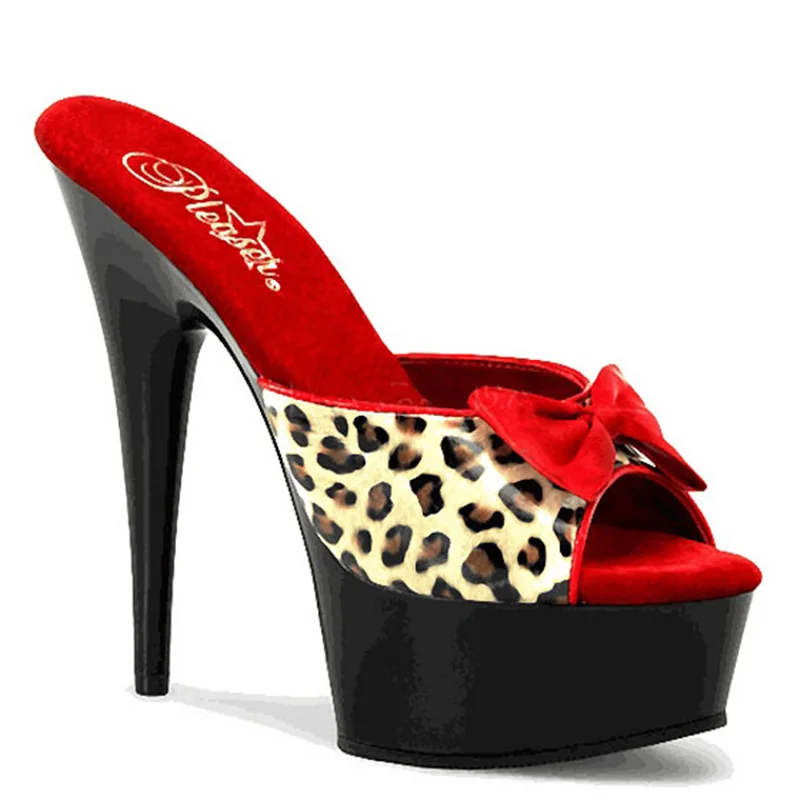 

Leopard print vamp sexy high-heeled shoes, 13-20 cm summer model stage performance to wear comfortable thick heel slippers