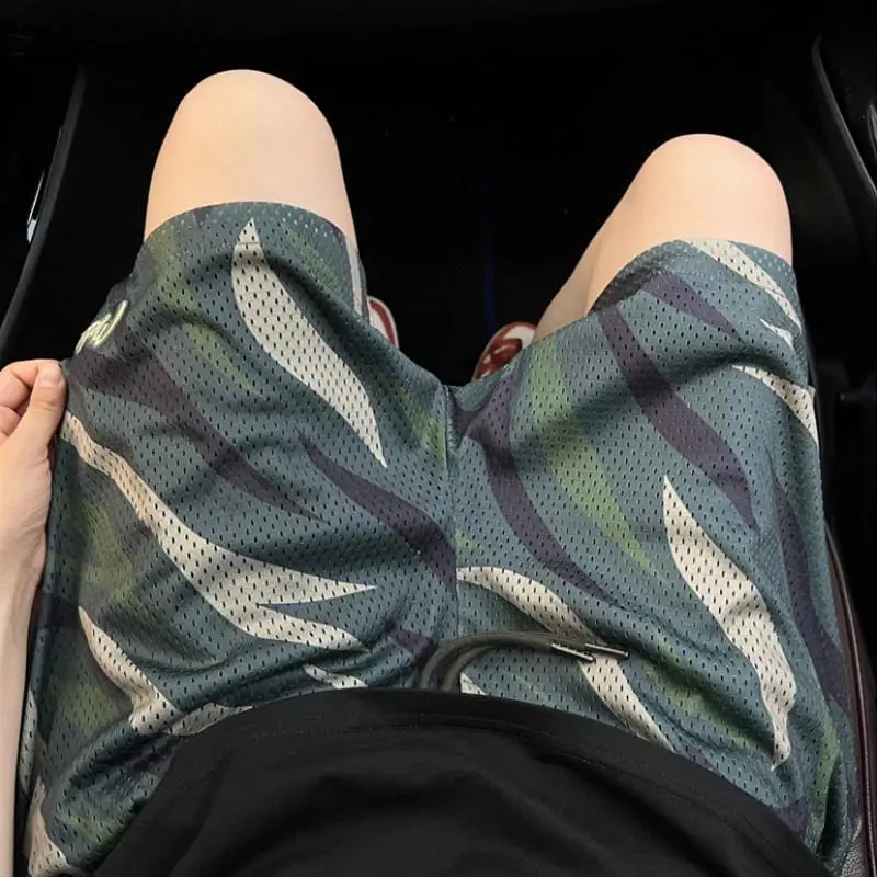 

Camouflage Basketball Shorts Men's plus Size Zebra Pattern Breathable Thin Mesh Sporty Summer Fashion Urban Style Shorts
