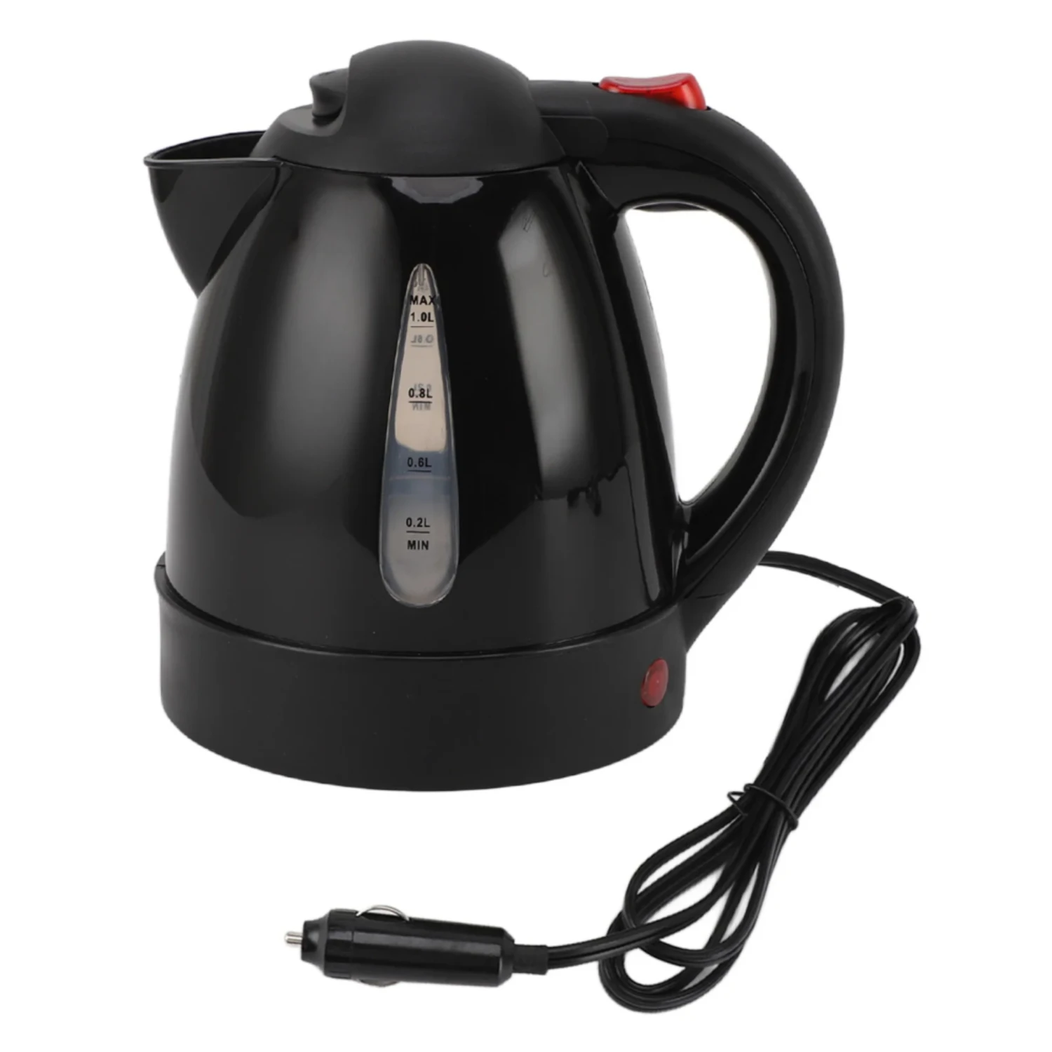 

150W Kettle 150W 1L Black Road Hot Water Boiler Stainless Steel Liner Auto Shut Off Tea Kettle Car Cigarette Plug 12V