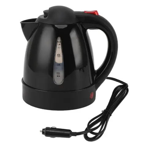 150W 주전자 150W 1L 검은 도로 온수 보일러 스테인레스 스틸 라이너 자동 차단 차 주전자 자동차 담배 플러그 12V