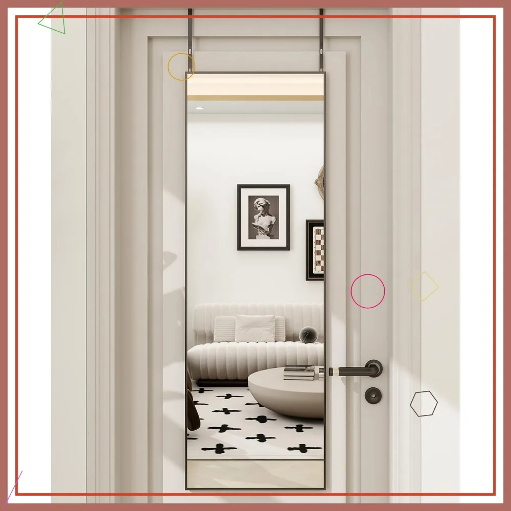 

14x48 Inch Adjustable Full Length Door Mirror, Shatterproof Tempered Glass with Aluminum Frame for Dorm and Home