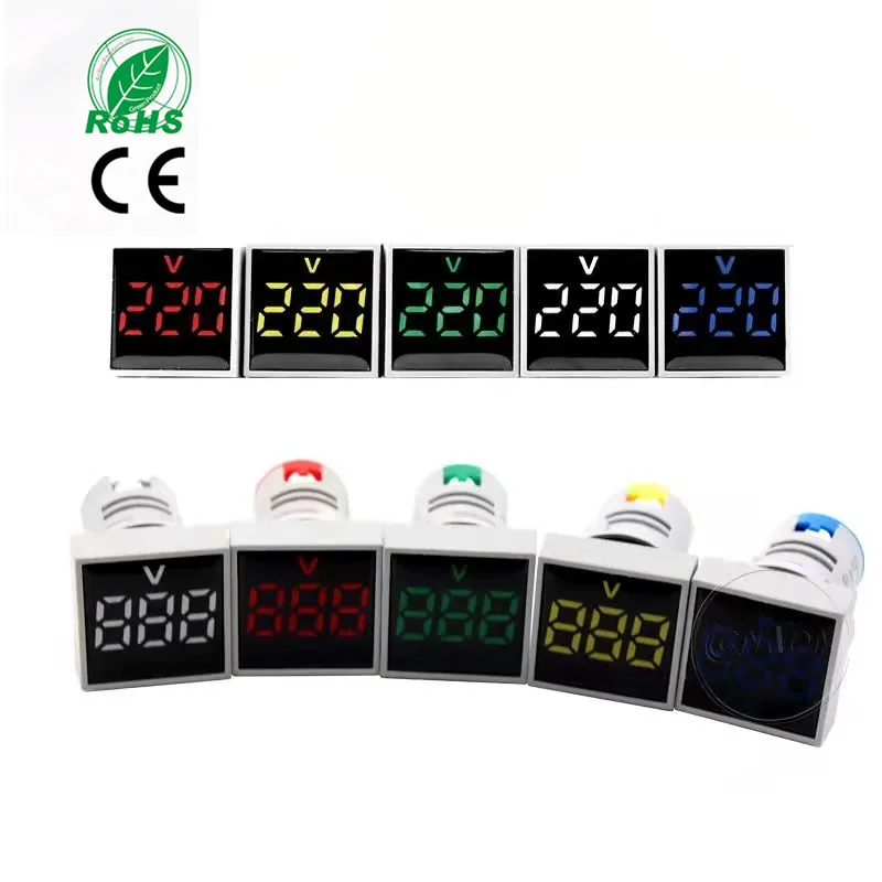 1pc Mini New 22MM AC 20-500V Voltmeter Square Panel LED Digital Voltage Meter Indicator Light Tester Red Blue Yellow Green White