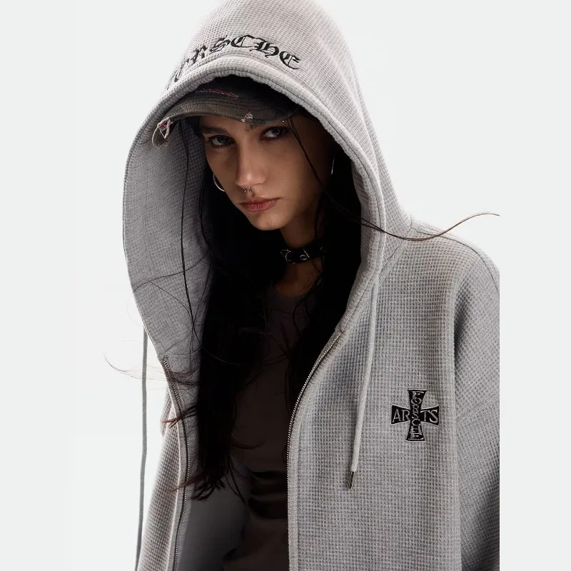 Letter Embroidery Hoodie Streetwear Women Oversized Loose Hoodies Kpop Casual Streetwear Zip Up Sweatshirts Men Harajuku Y2K Top