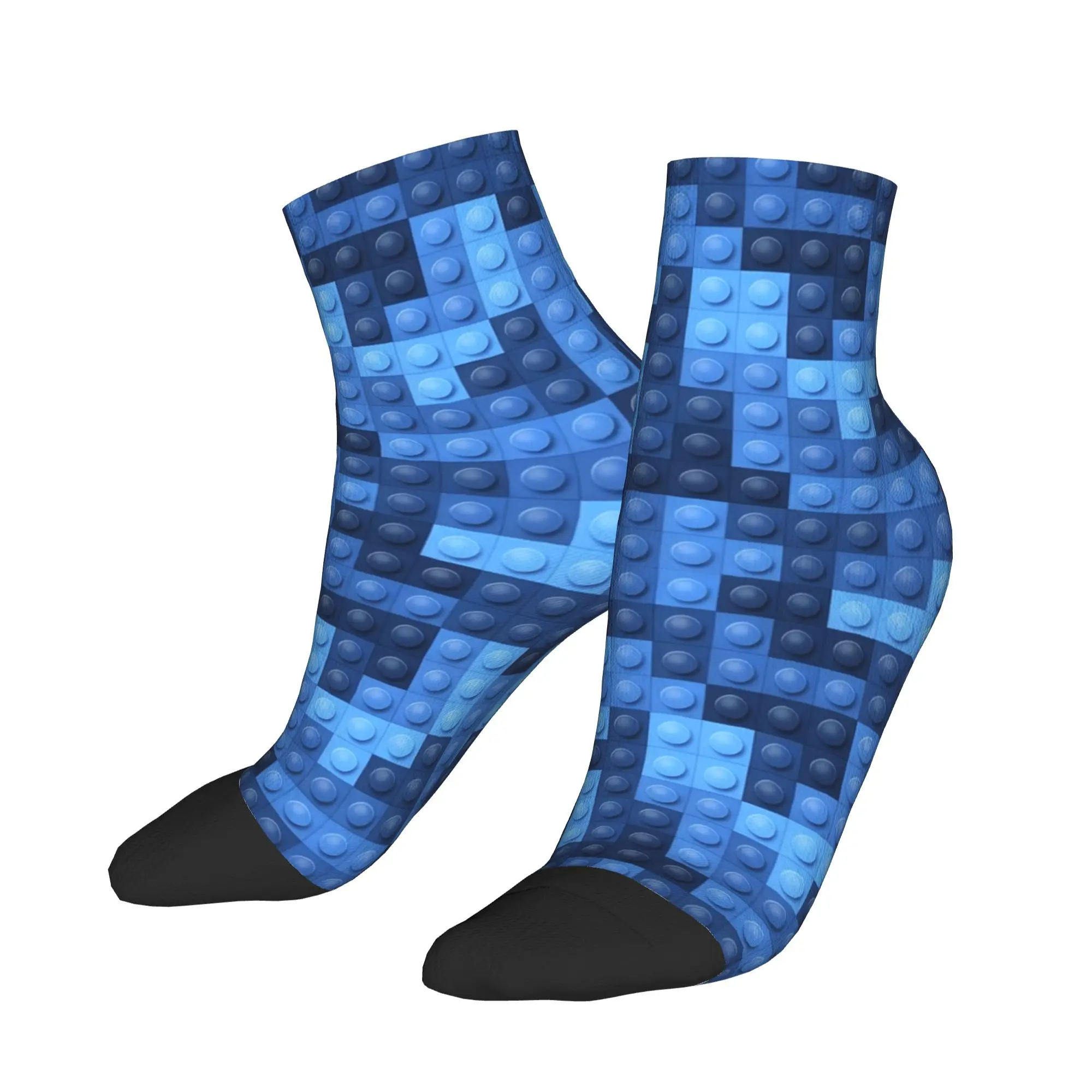 Blue Gradient Building Blocks Print Socks Autumn  Ankle Socks Vintage Men's Comfort Soft Socks Graphic Outdoor Anti-Slip Socks