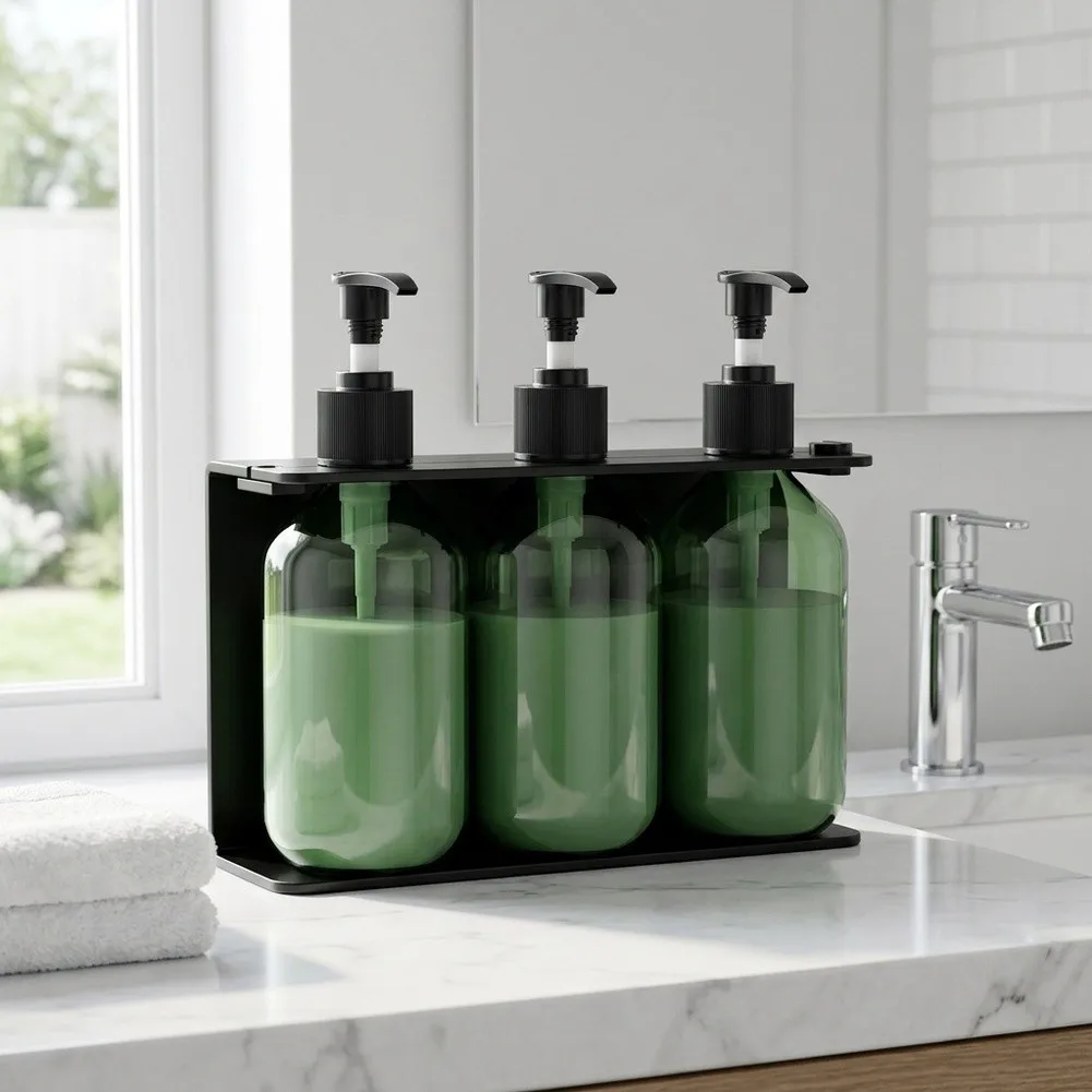 3Pcs 300ml Wall Mounted Soap Dispenser Set No Drill Shower Organizer For Bathroom, Liquid Shampoo Conditioner Bottles