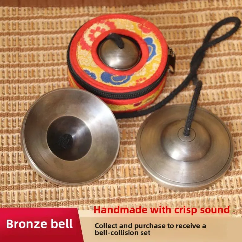 Nepal Bronze Handmade Tingsha Bells Tibetan Musical Instrument with Free Pouch