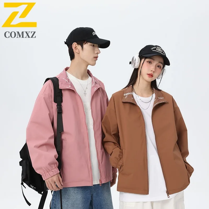 

COMXZ 2025 Мужская куртка, новая трендовая двусторонняя свободная повседневная дорожная универсальная куртка в американском уличном стиле с принтом, верхняя одежда для кемпинга